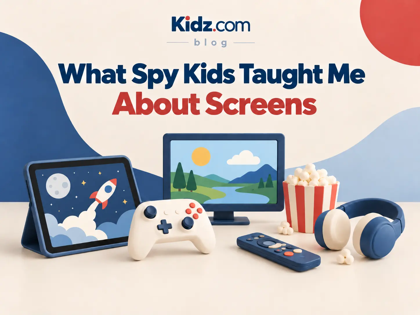 Kidz.com blog artwork showing shared movie, gaming and screen experiences